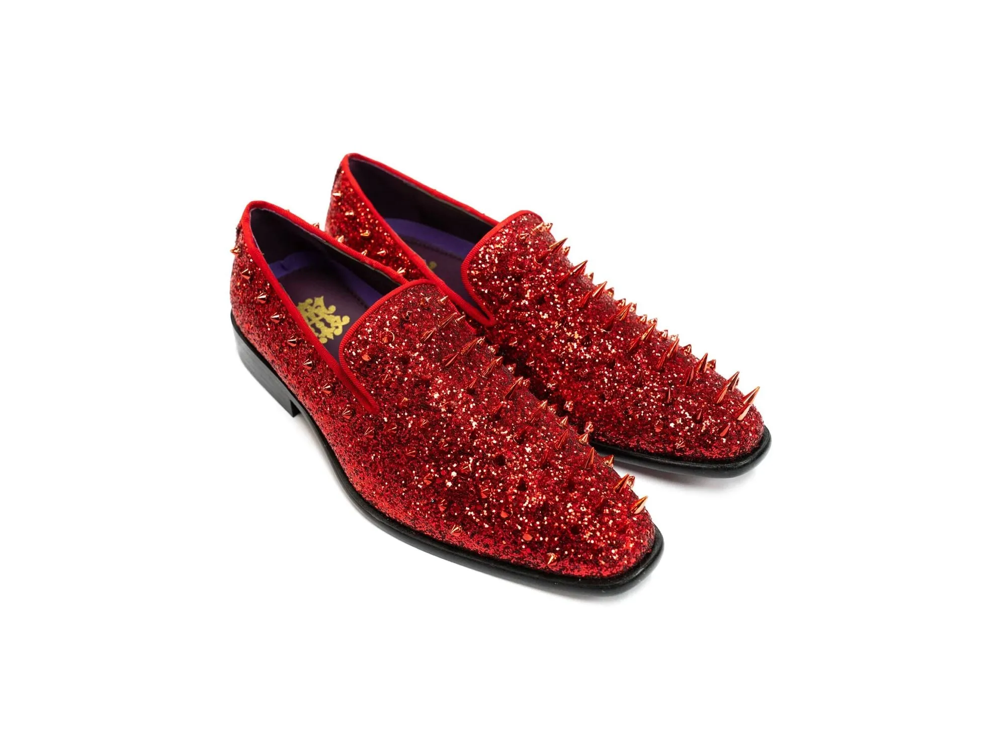 After Midnight Glitter Spike Formal Loafer in Fire Red