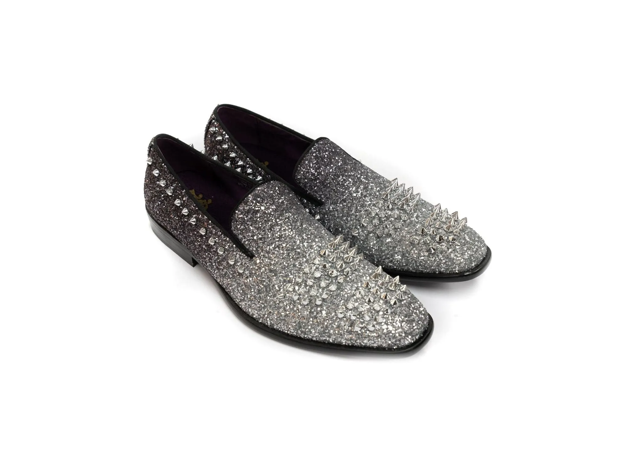 After Midnight Two Tone Glitter Spike Formal Loafer in Black & Silver