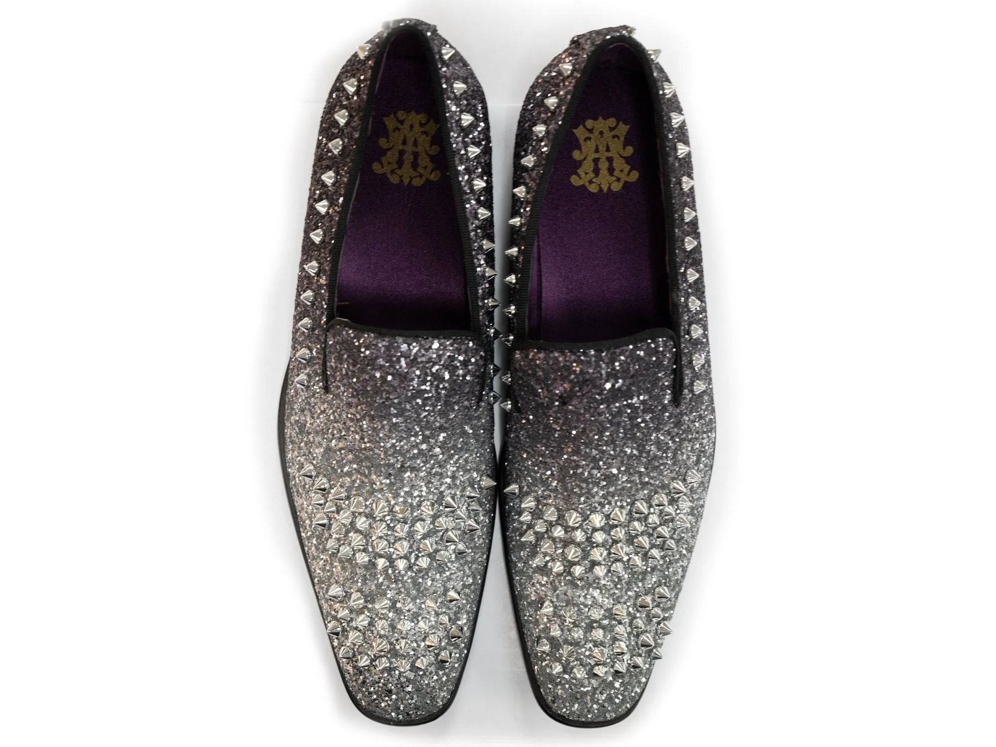 After Midnight Two Tone Glitter Spike Formal Loafer in Black & Silver