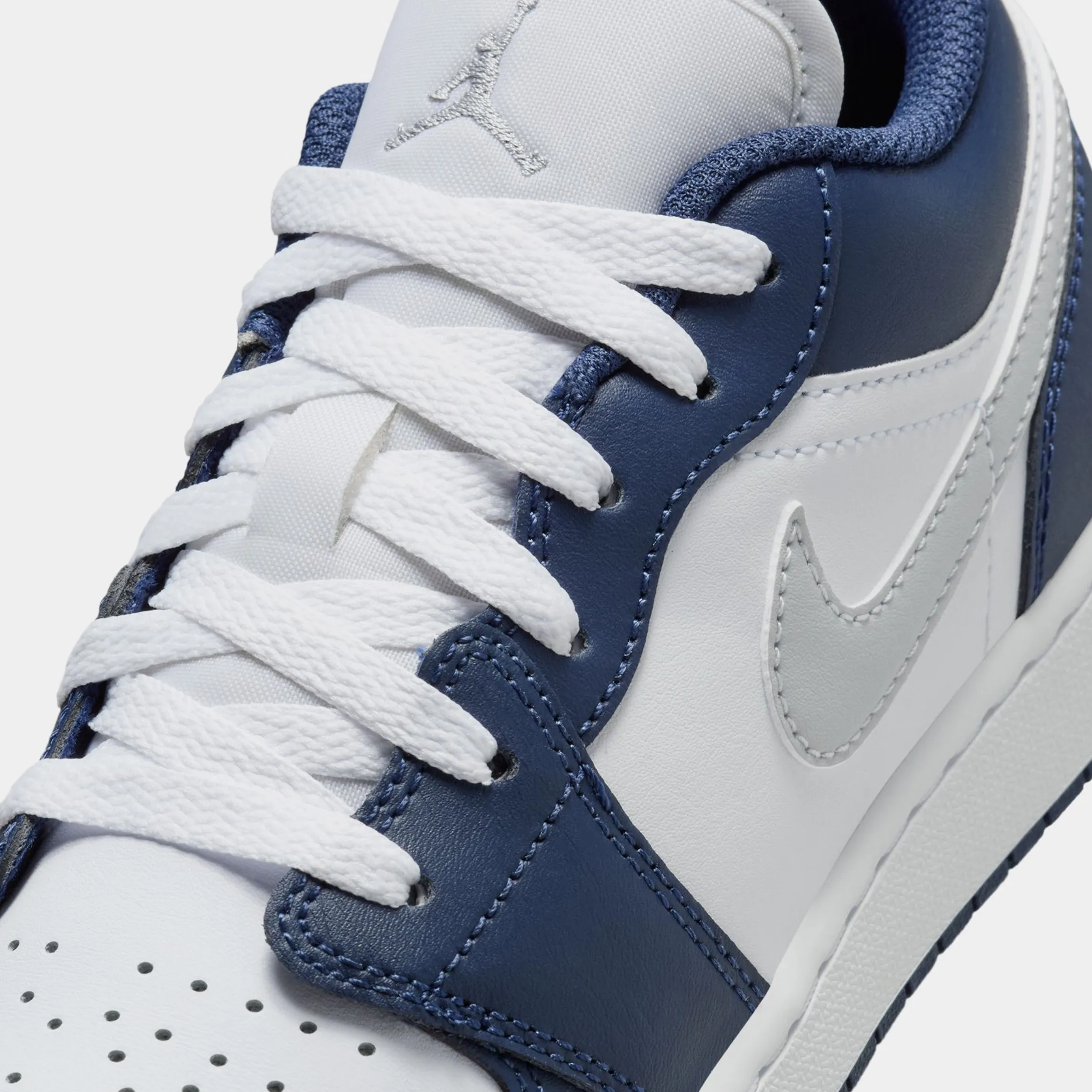 Air Jordan 1 Low Grade School Lifestyle Shoes (White/Midnight Navy/Wolf Grey)