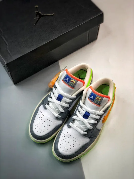 Air Jordan 1 Low ‘Hoops’ White/Coconut Milk-Shadow Green-Laser Orange