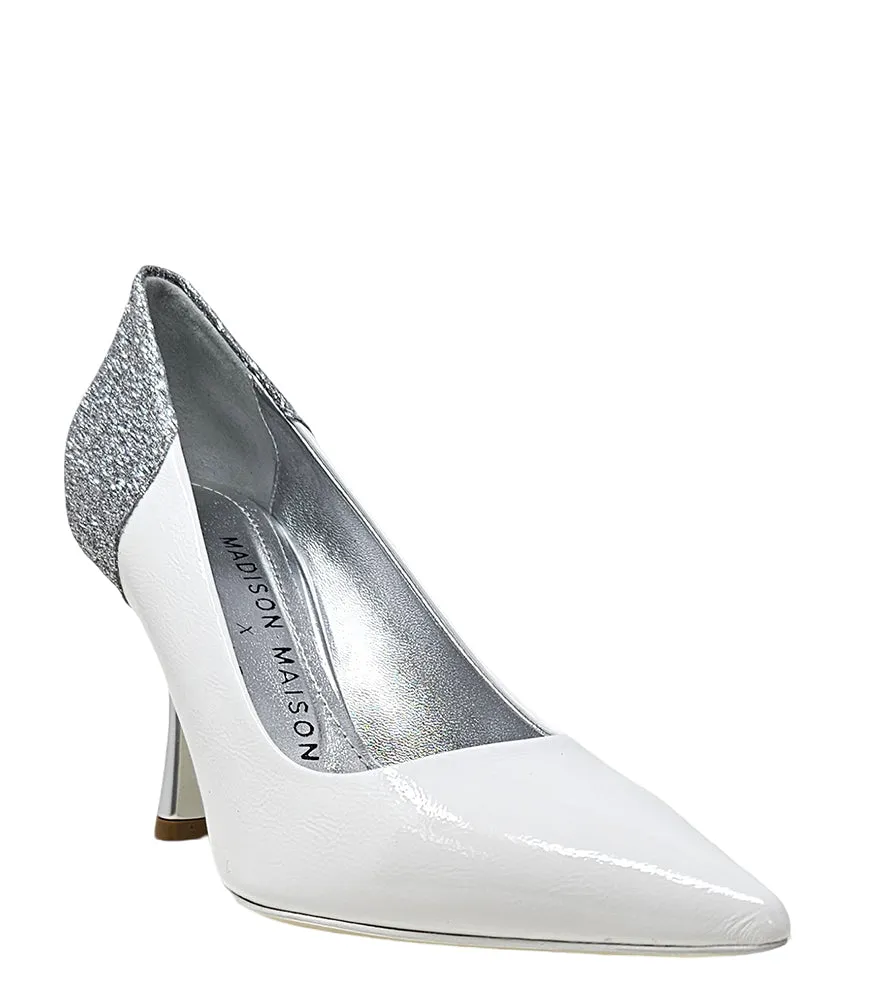 Alena White/Silver High Heel Glitter Pump