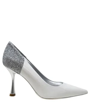 Alena White/Silver High Heel Glitter Pump