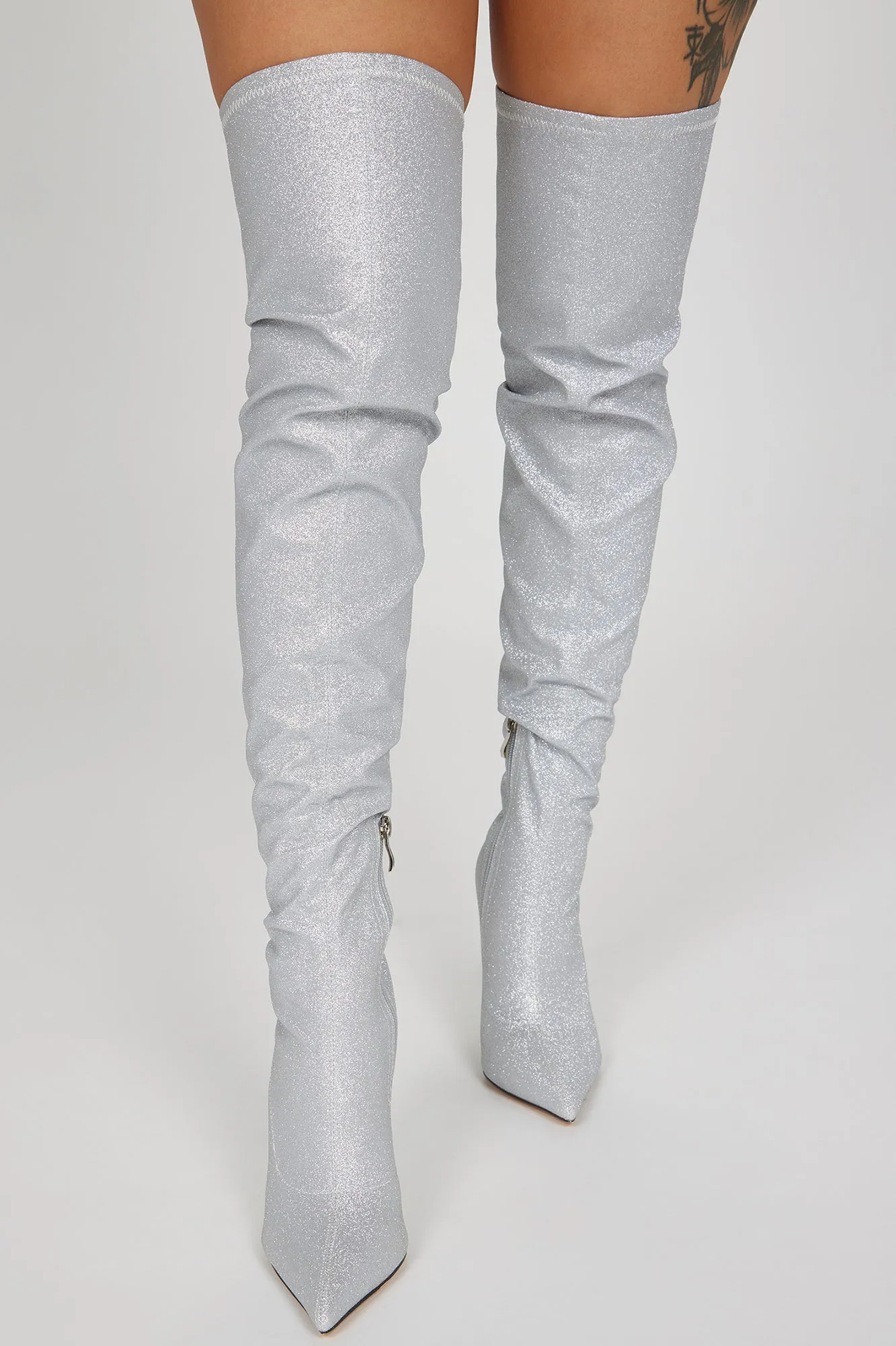 All That Sparkle Over The Knee Boots  - Silver