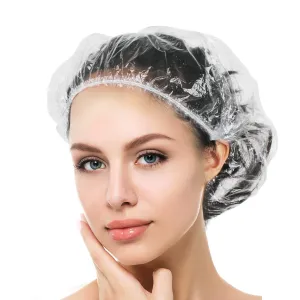 Auban 50 PCS Shower Cap Disposable,Bath Caps Larger Thick Clear Waterproof Plastic Elastic Hair Bath Caps For Women Hotel Travel Essentials Accessories Deep Conditioning Hair Care(19.3") 50 Count (Pack of 1)