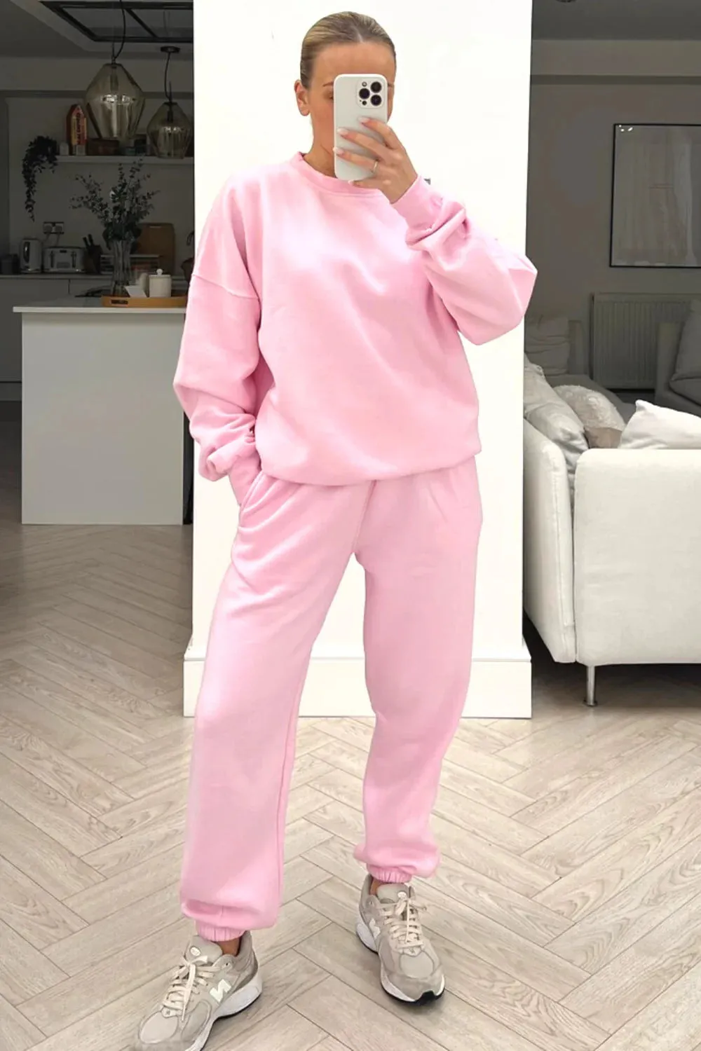 Basic baby pink sweater essential loungewear set