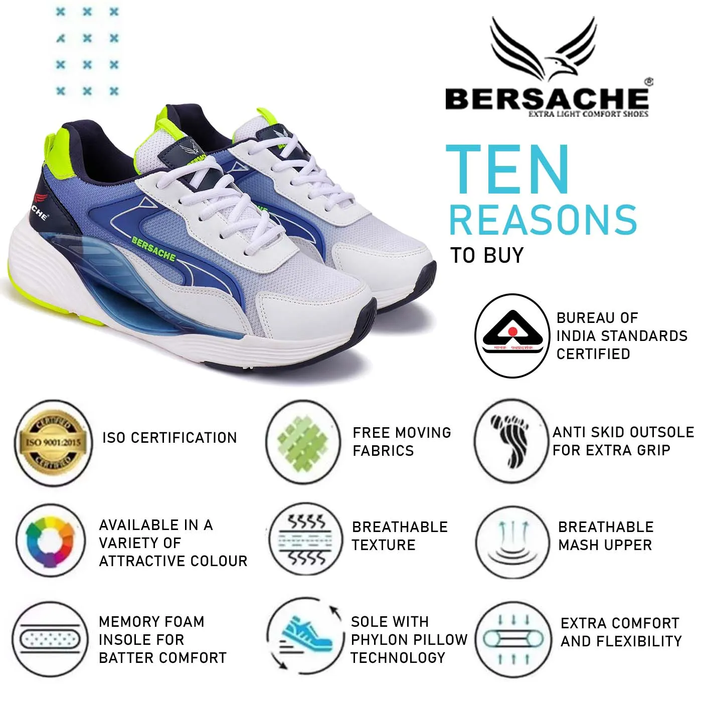 Bersache Lightweight Sports Running Shoes For Men Blue-9071