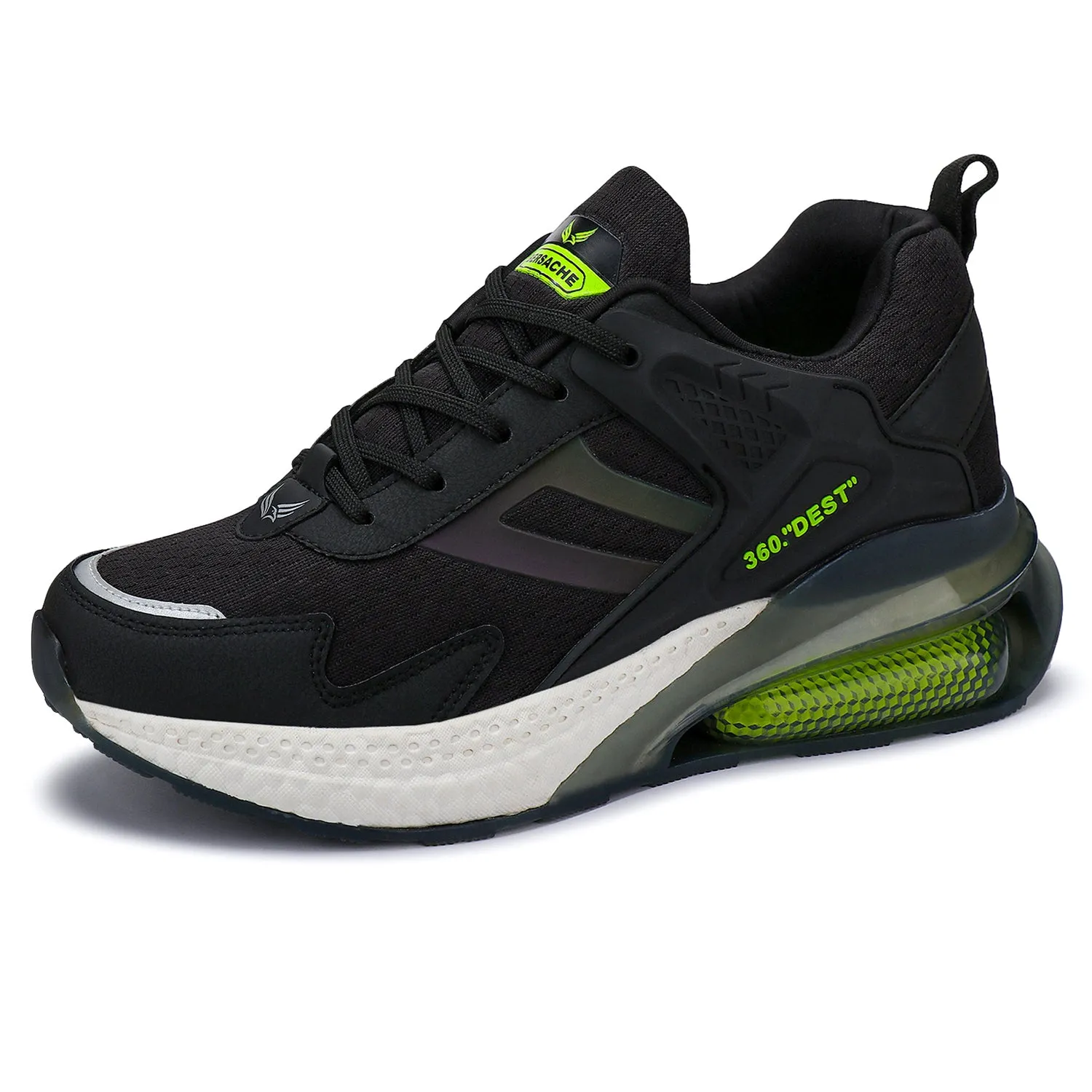 Bersache Lightweight Sports Running Walking Trekking Shoes For Men(Black-Green-9076)