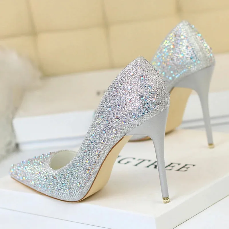 BIGTREE Glitter & Crystal Multi-Size Heel Stiletto Shoes