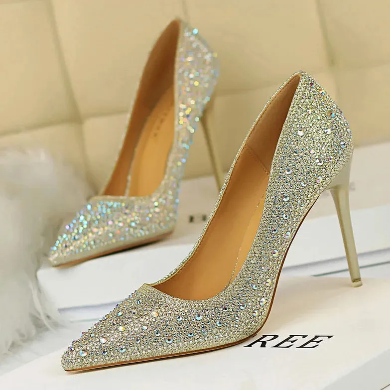 BIGTREE Glitter & Crystal Multi-Size Heel Stiletto Shoes