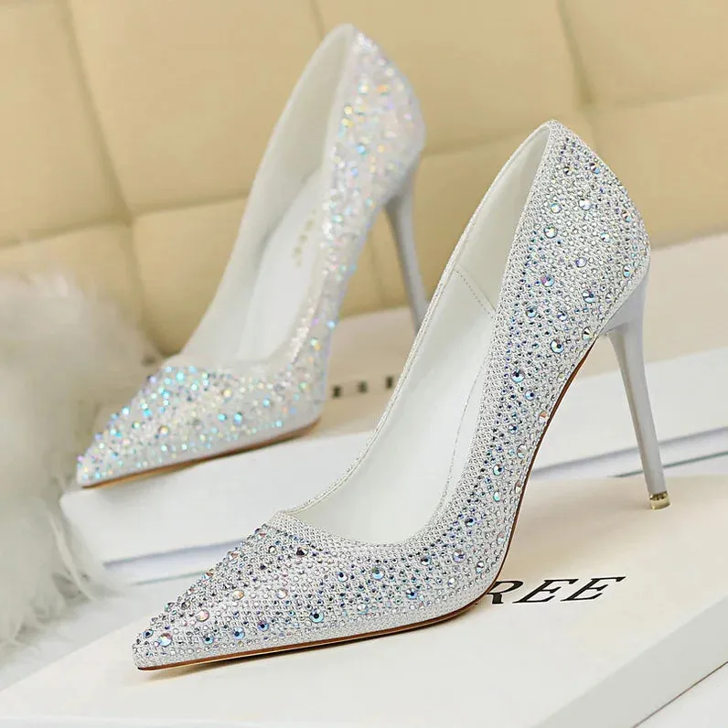 BIGTREE Glitter & Crystal Multi-Size Heel Stiletto Shoes