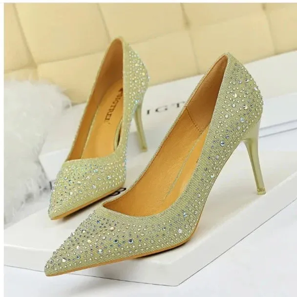 BIGTREE Glitter & Crystal Multi-Size Heel Stiletto Shoes