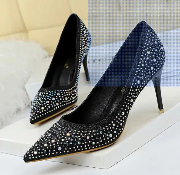 BIGTREE Glitter & Crystal Multi-Size Heel Stiletto Shoes