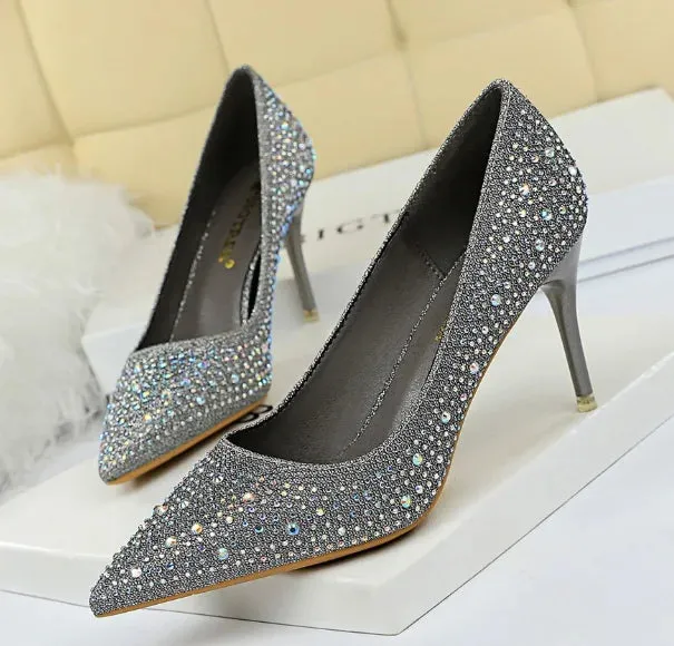 BIGTREE Glitter & Crystal Multi-Size Heel Stiletto Shoes