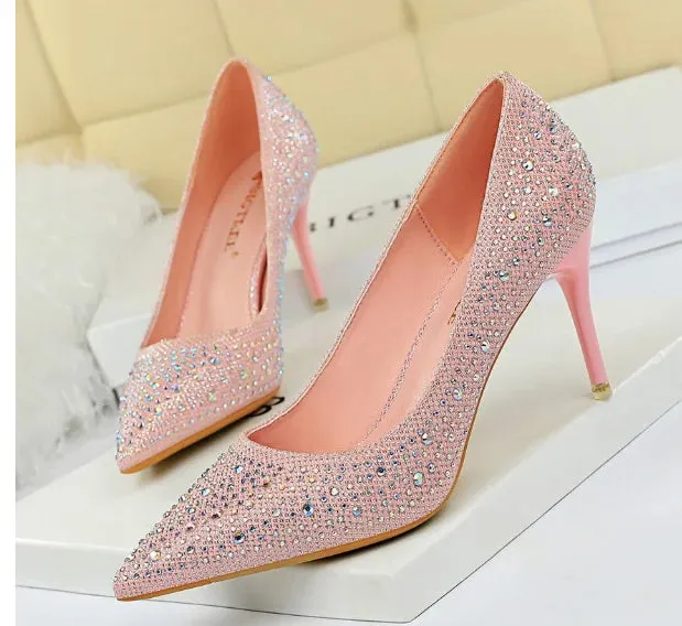 BIGTREE Glitter & Crystal Multi-Size Heel Stiletto Shoes