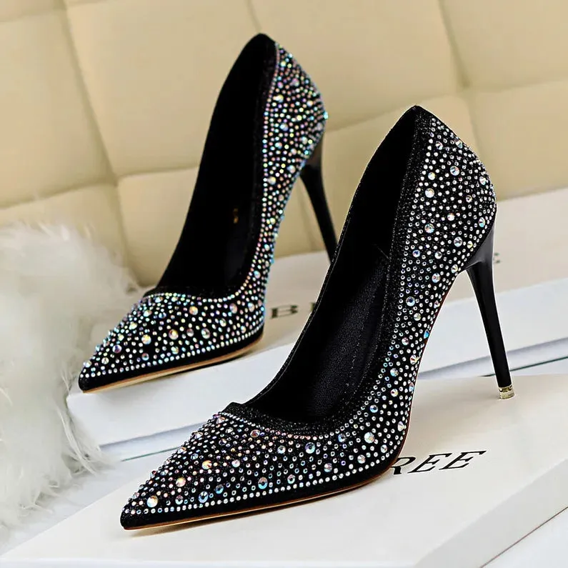 BIGTREE Glitter & Crystal Multi-Size Heel Stiletto Shoes