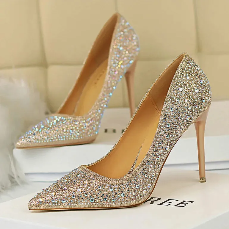 BIGTREE Glitter & Crystal Multi-Size Heel Stiletto Shoes