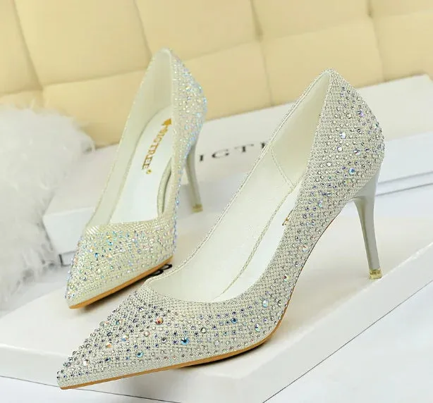 BIGTREE Glitter & Crystal Multi-Size Heel Stiletto Shoes