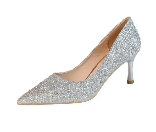 BIGTREE Glitter & Crystal Multi-Size Heel Stiletto Shoes