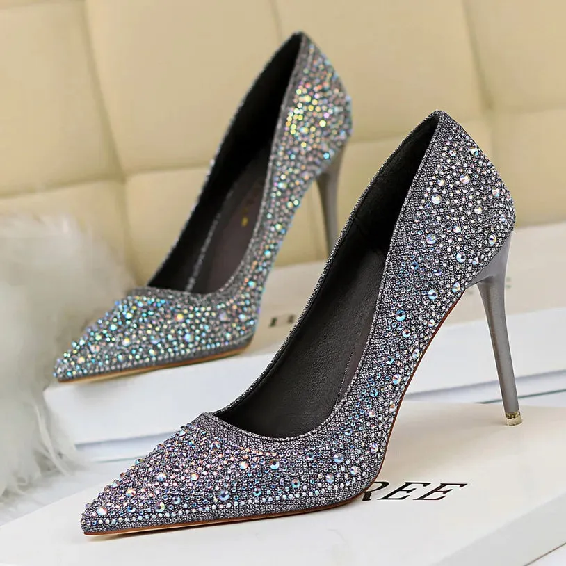 BIGTREE Glitter & Crystal Multi-Size Heel Stiletto Shoes