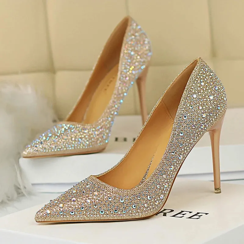 BIGTREE Glitter & Crystal Multi-Size Heel Stiletto Shoes