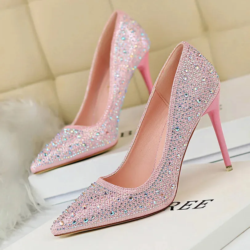 BIGTREE Glitter & Crystal Multi-Size Heel Stiletto Shoes