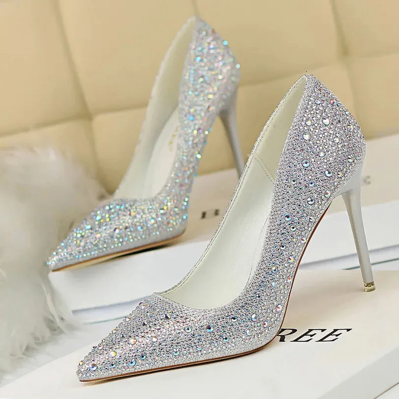 BIGTREE Glitter & Crystal Multi-Size Heel Stiletto Shoes