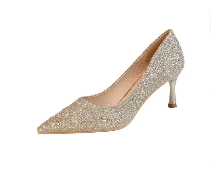 BIGTREE Glitter & Crystal Multi-Size Heel Stiletto Shoes