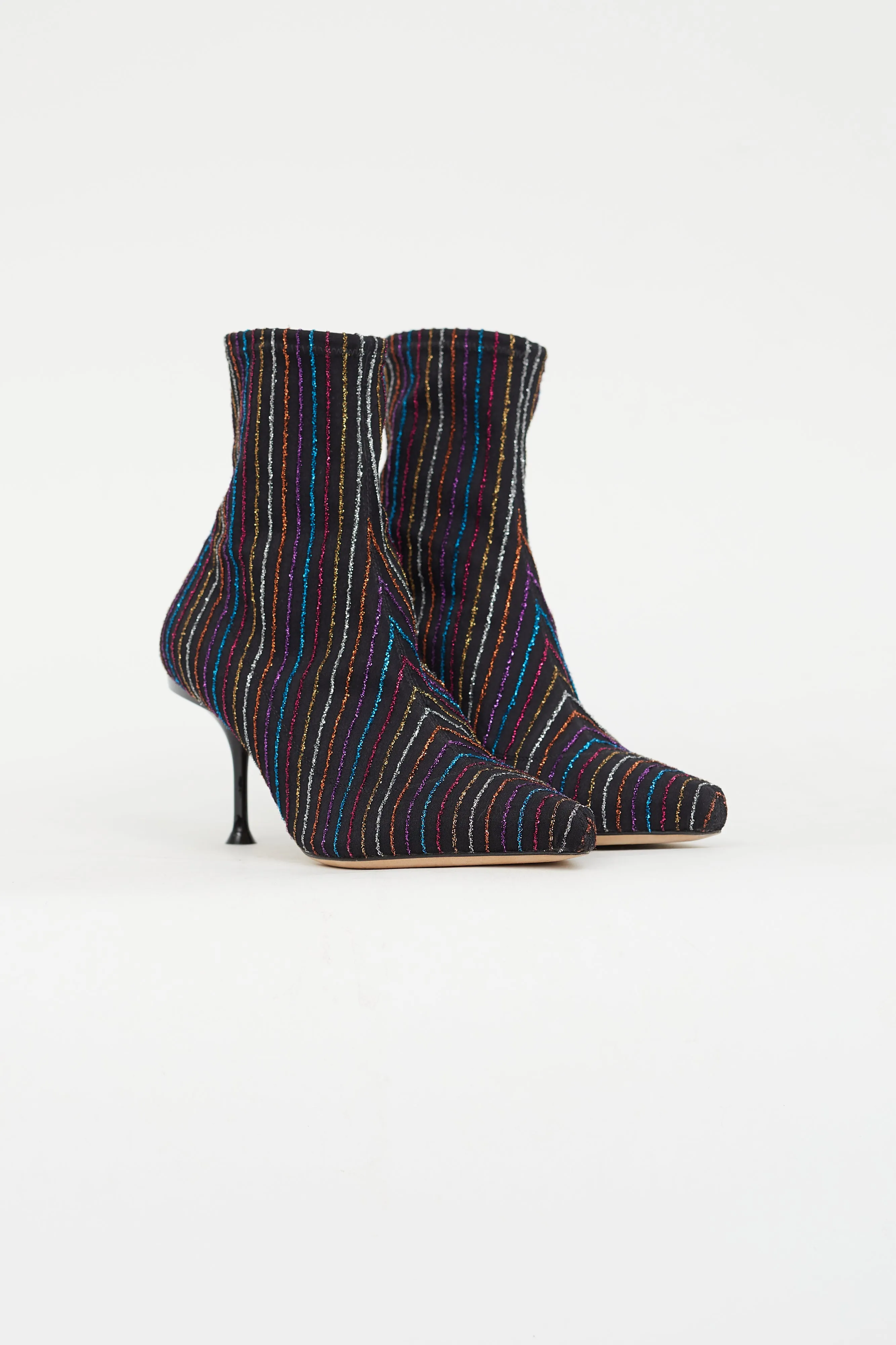 Black Multi Glitter Stripe Sock Boot