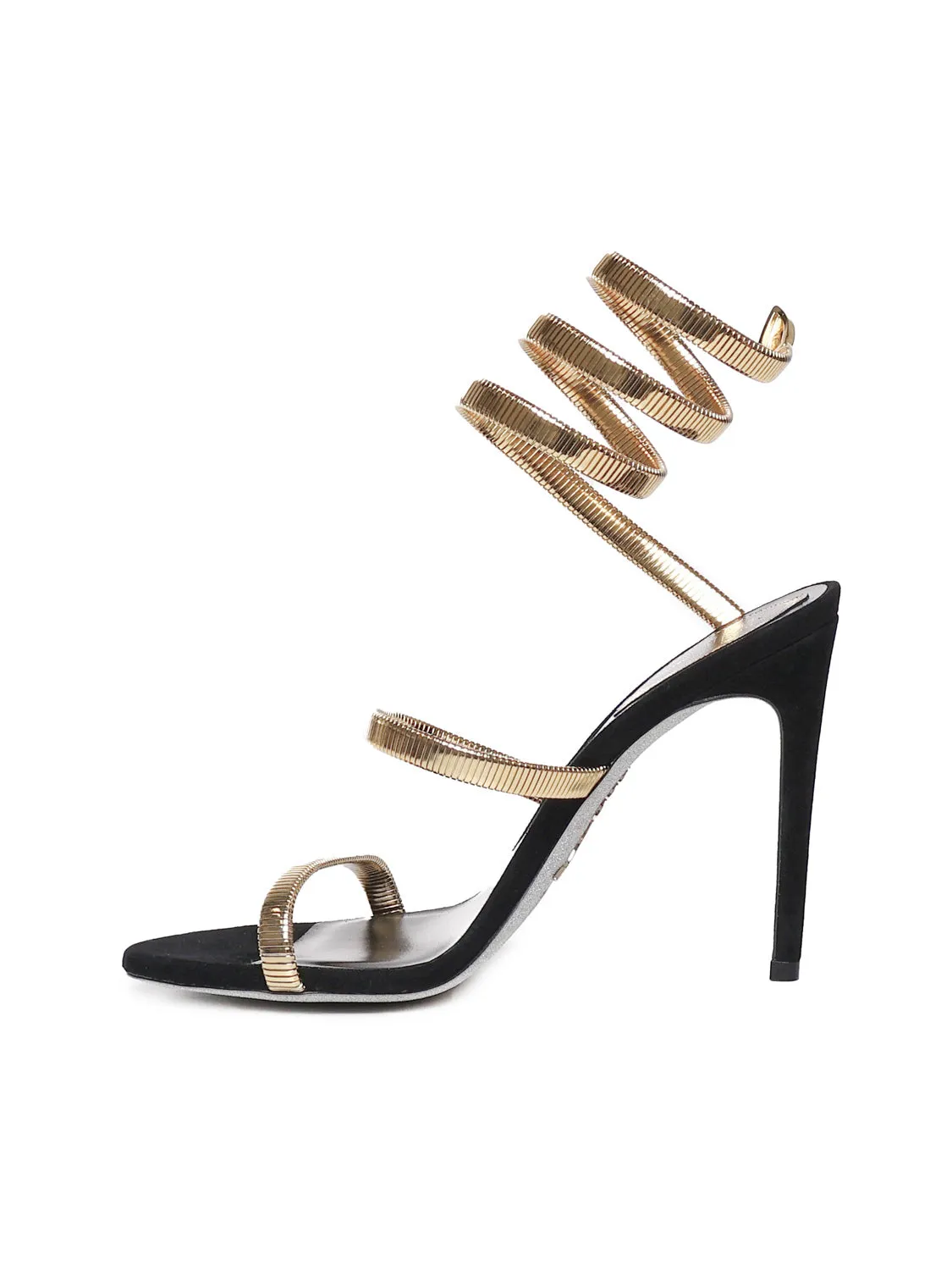 Black Suede Gold Stiletto Sandals