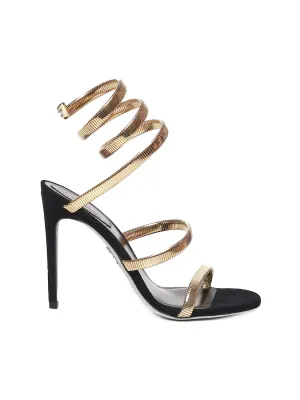 Black Suede Gold Stiletto Sandals