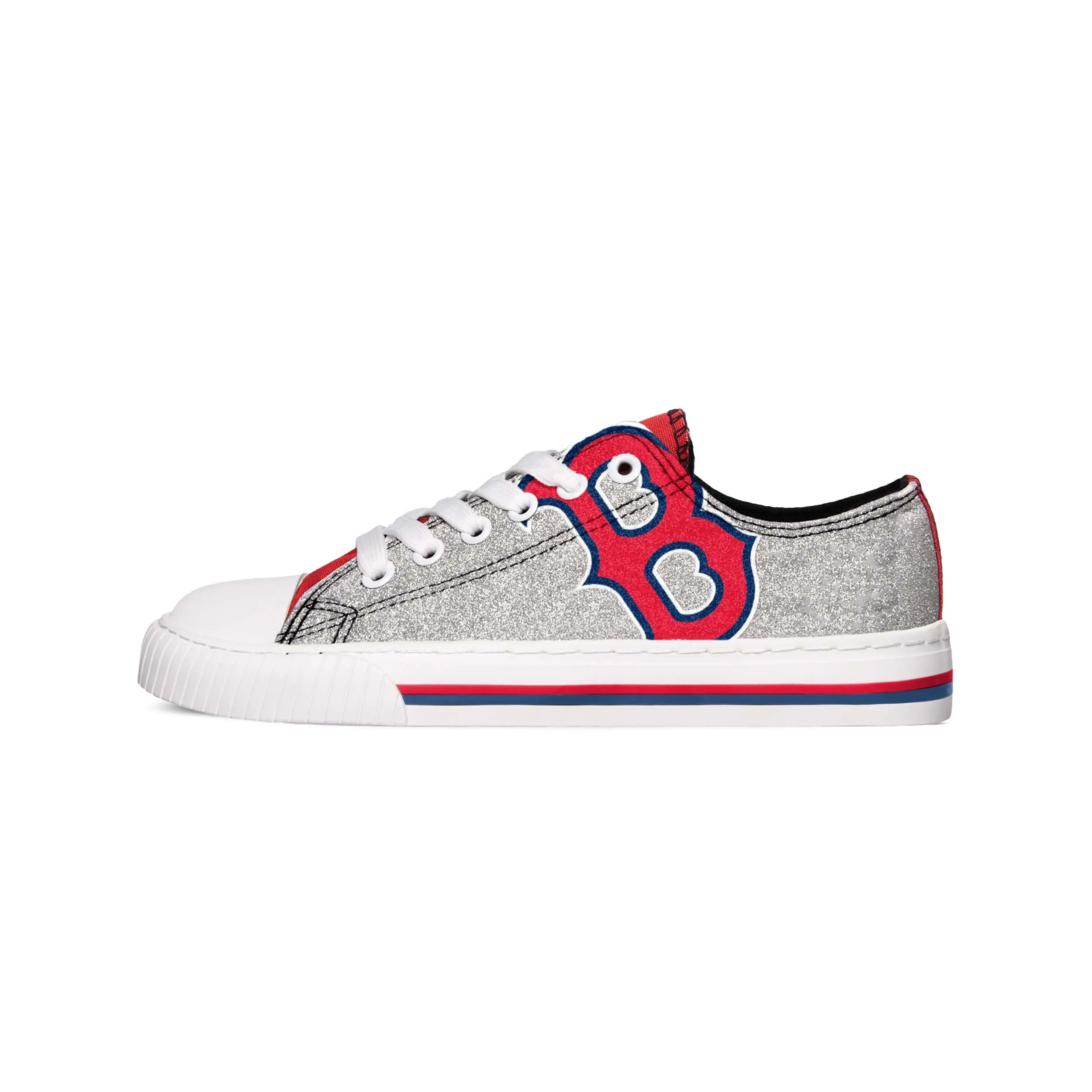 Boston Red Sox MLB Womens Glitter Low Top Canvas Shoes