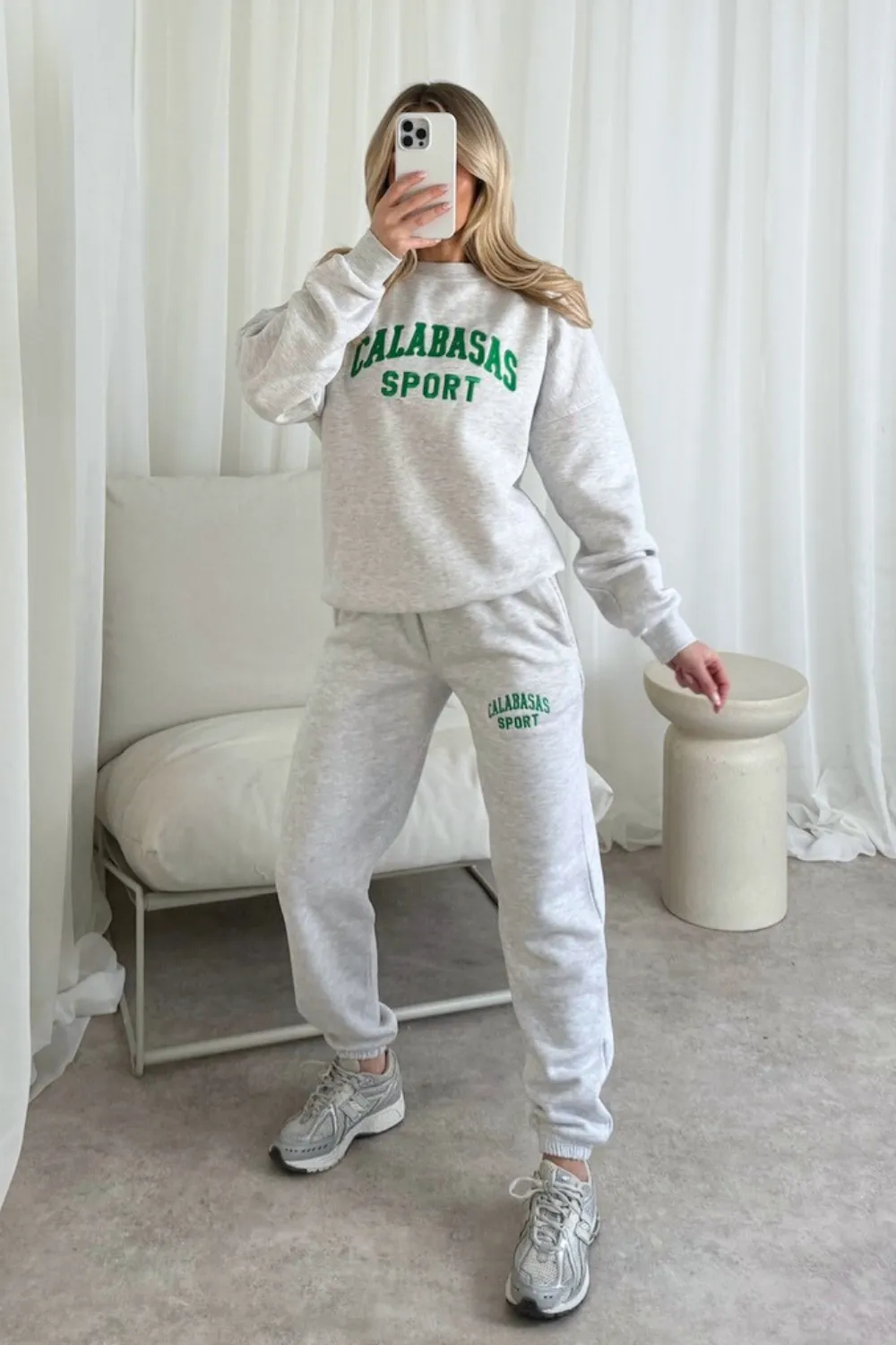 Calabasas Marl grey and green embroidered sweater joggers loungewear