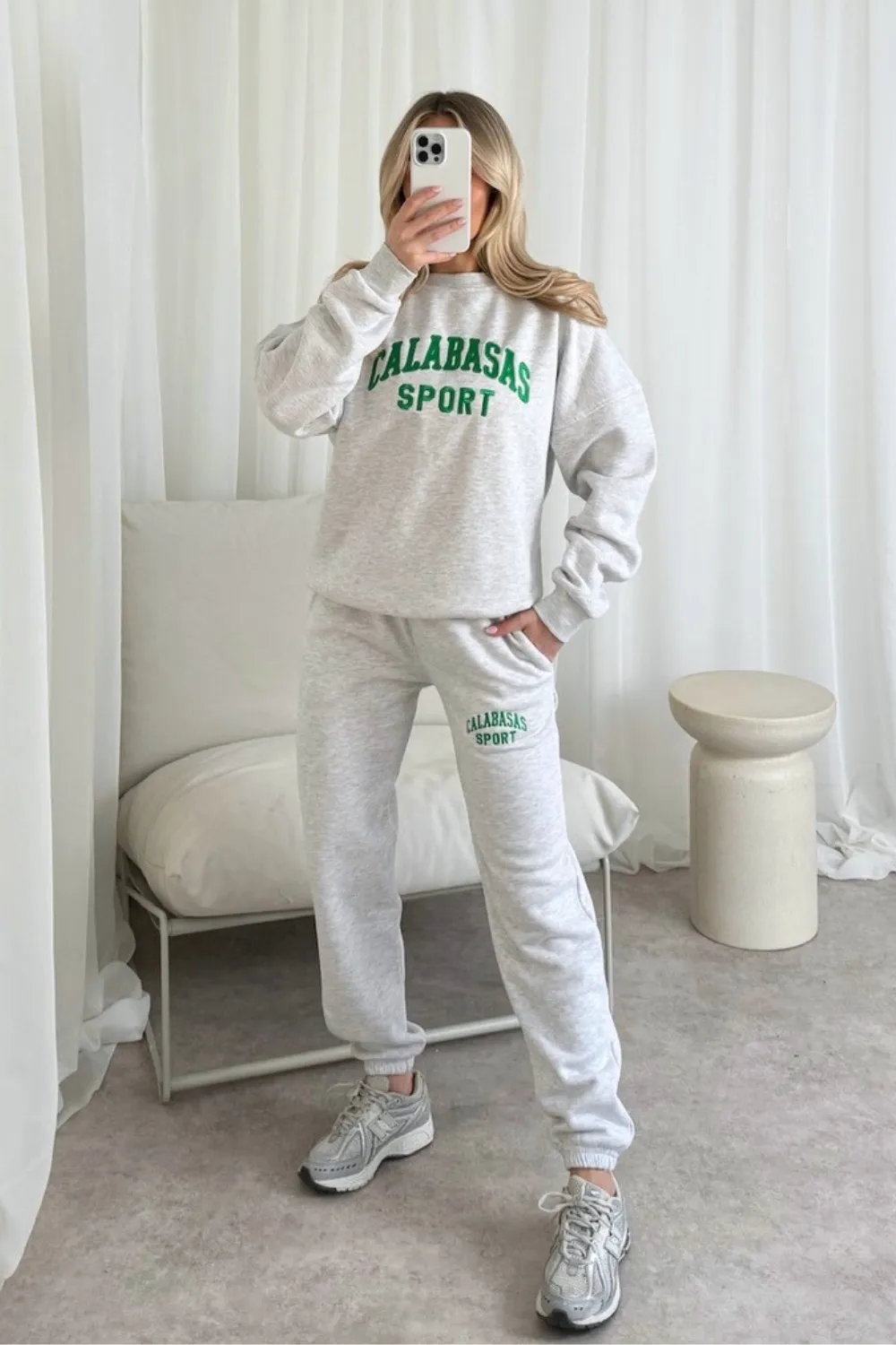 Calabasas Marl grey and green embroidered sweater joggers loungewear