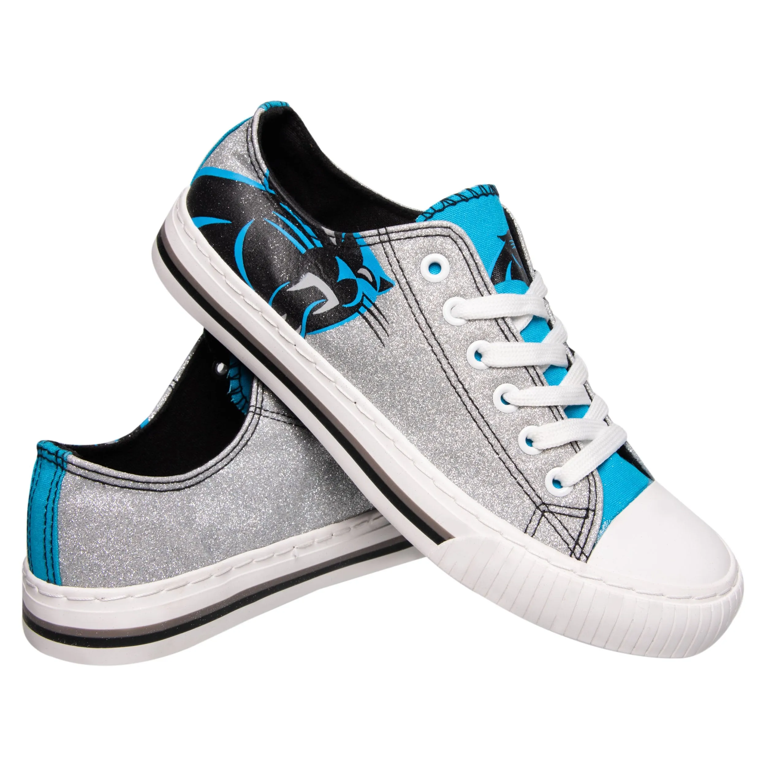 Carolina Panthers NFL Womens Glitter Low Top Canvas Shoes