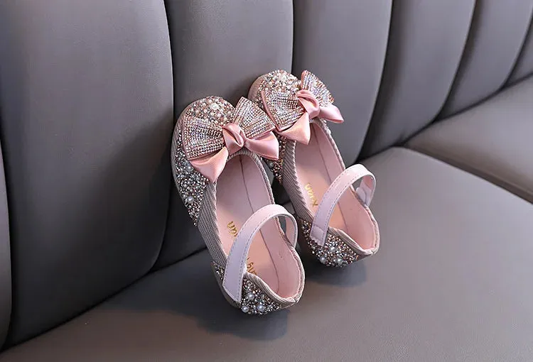 Children's Casual Shoes - Rhinestone Leather with Sequins and Bowknot - H06262