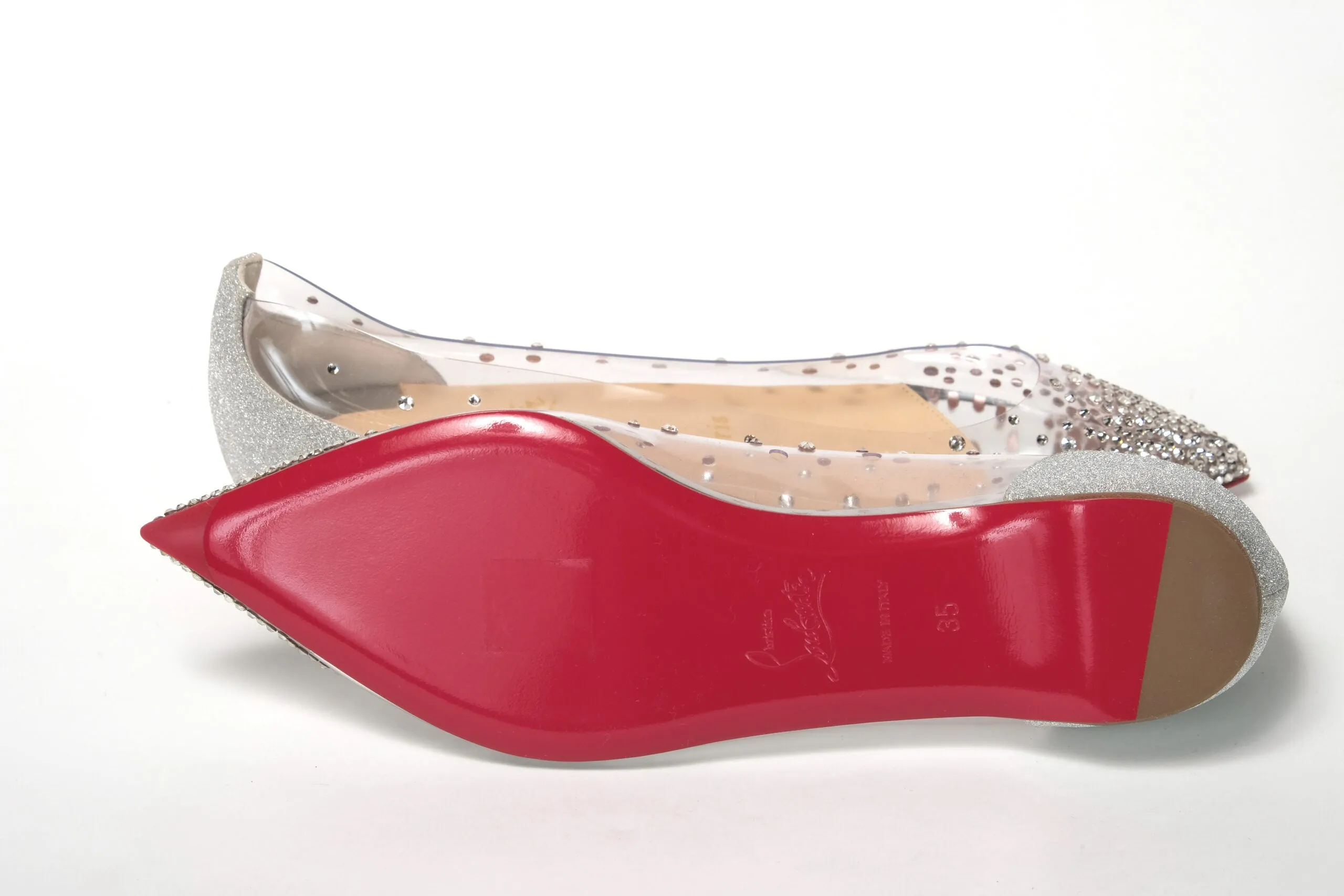 Christian Louboutin Silver Crystals Flat Point Toe Shoe