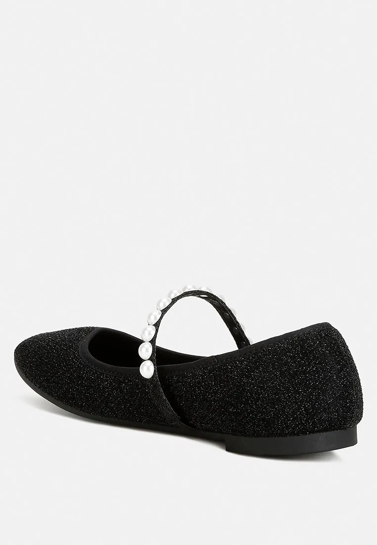 Corphee Pearl Strapped Glitter Ballerinas