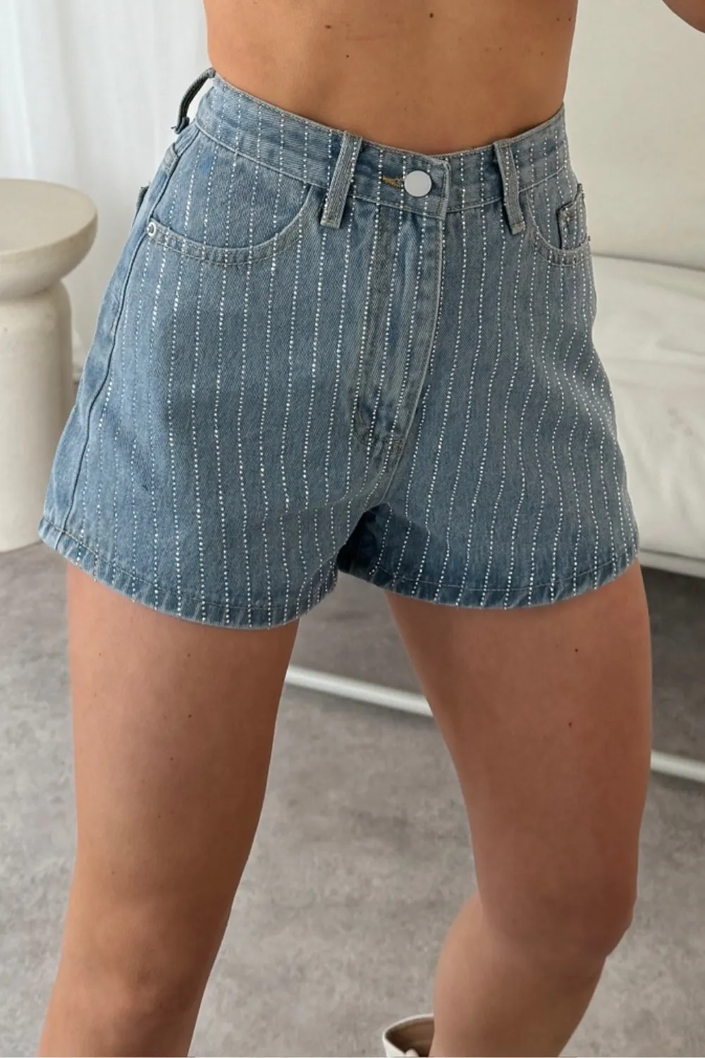 Courtney blue diamante embellished denim shorts