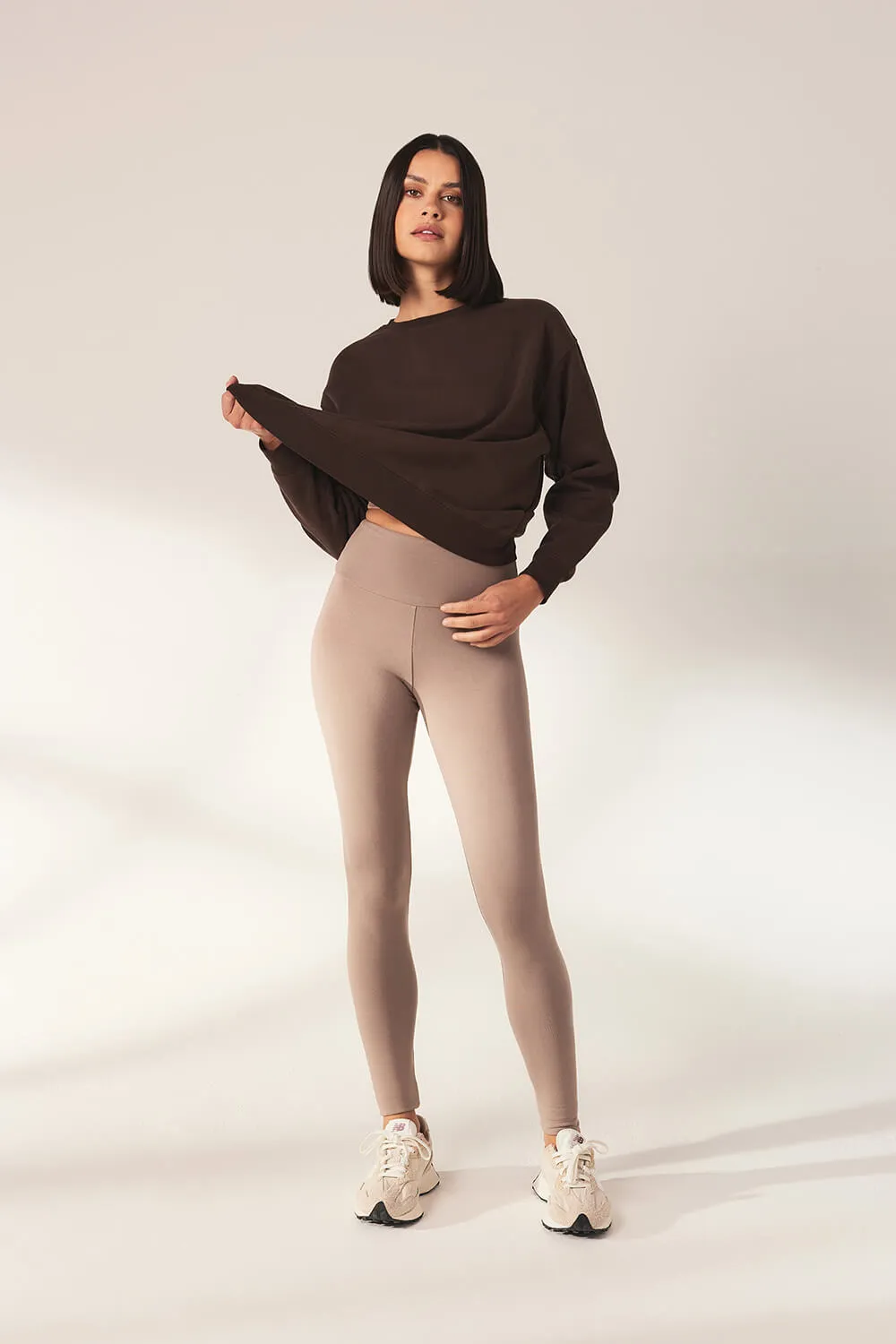 Curve Lightweight Everyday High Waisted Leggings - Stone