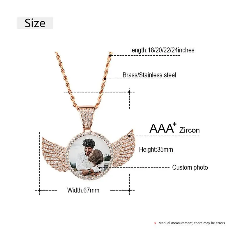 Custom 18k Gold Plated Wings Photo Medallion Necklace