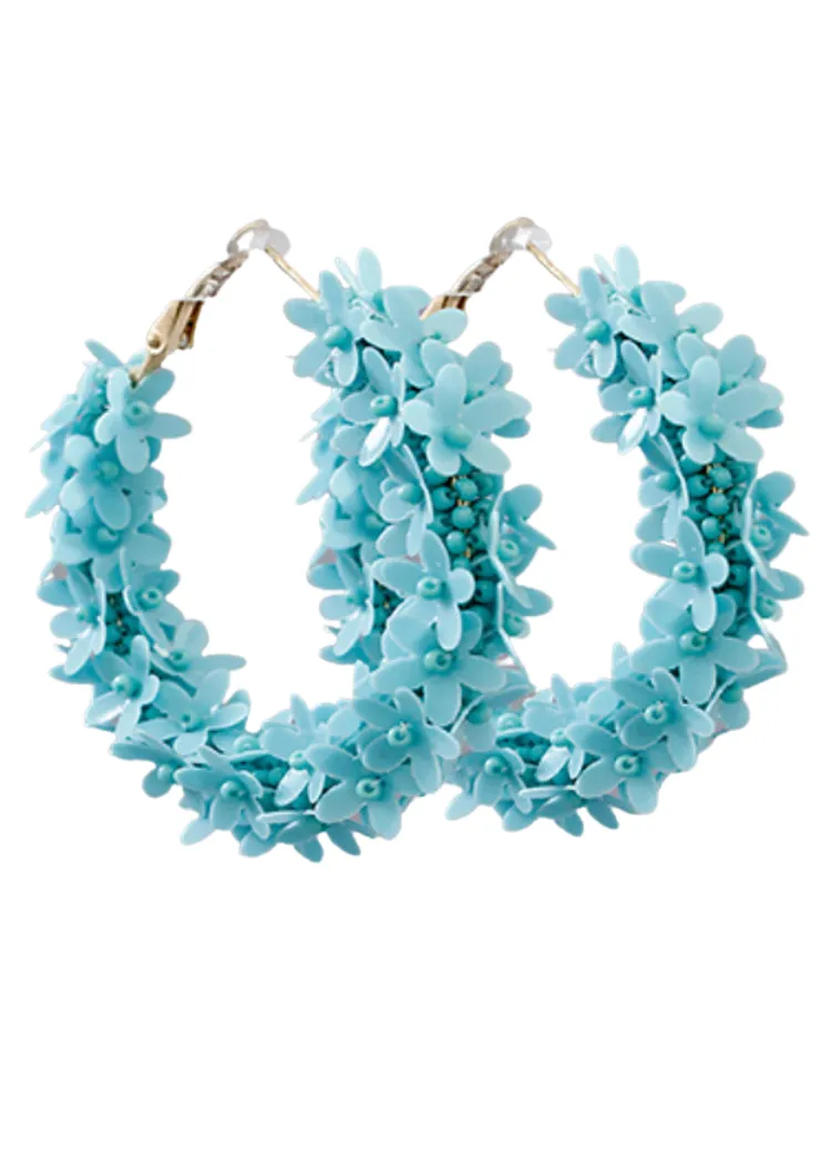 Daisy Flower Cluster Hoops-Turquoise