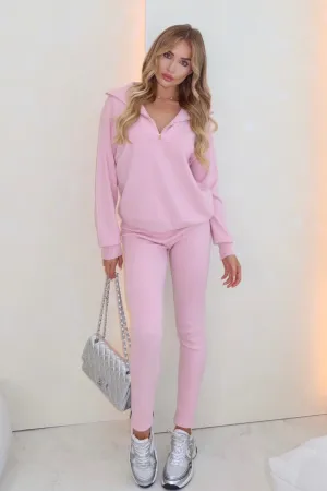 Delilah baby pink 1/4 zip knitted sweater loungewear set