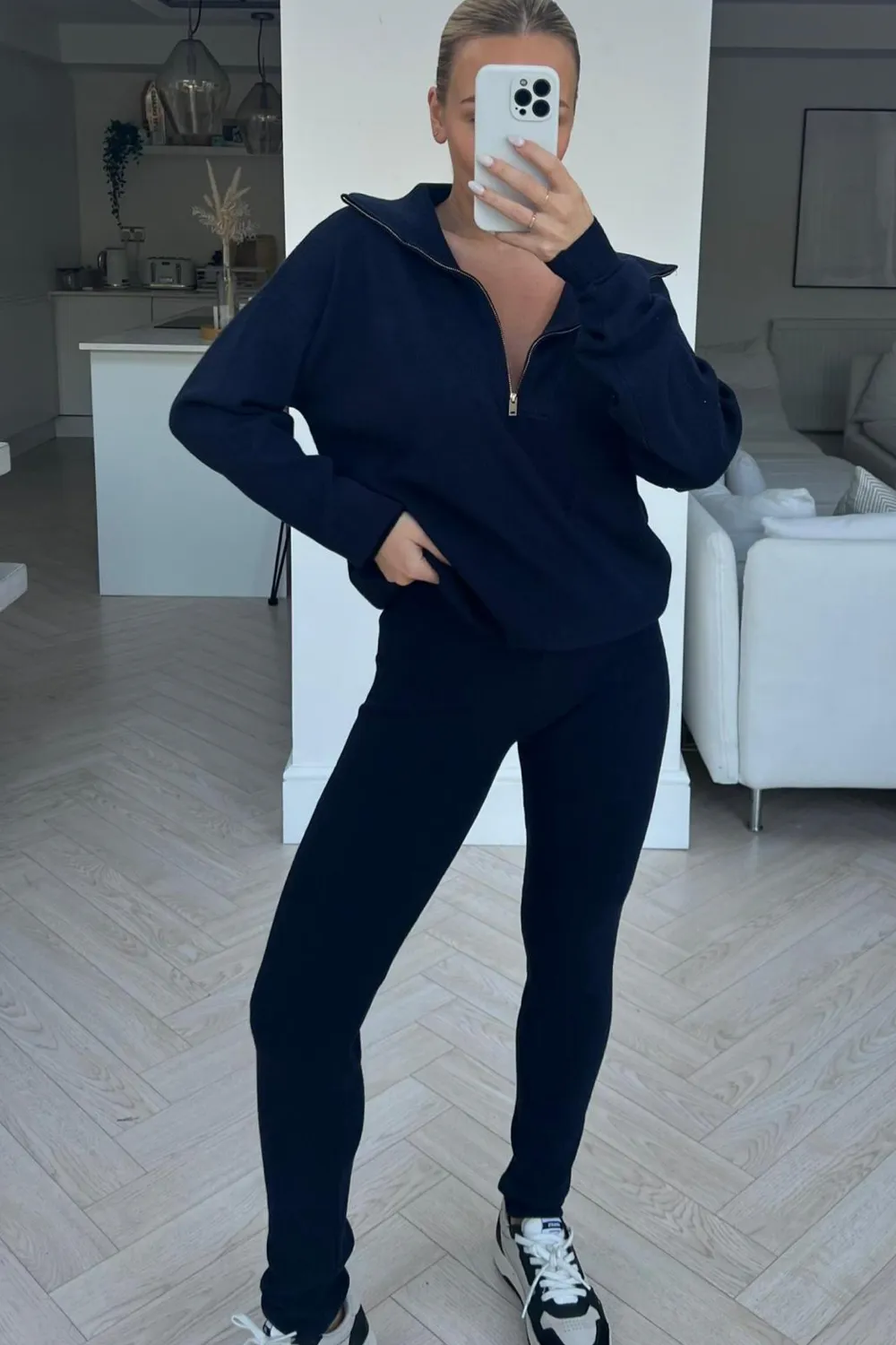 Delilah Navy 1/4 zip knitted sweater loungewear set