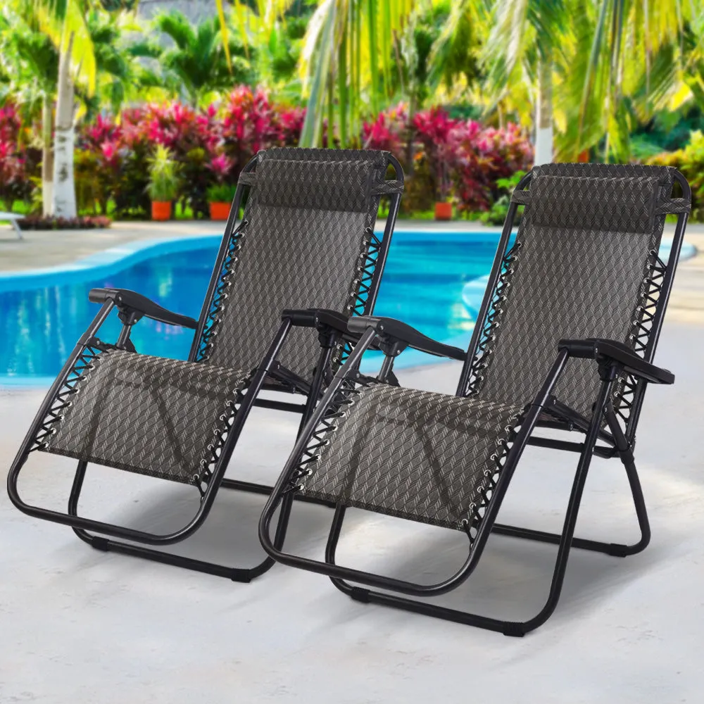 Gardeon Set of 2 Zero Gravity Chairs Reclining Outdoor Furniture Sun Lounge Folding Camping Lounger Grey