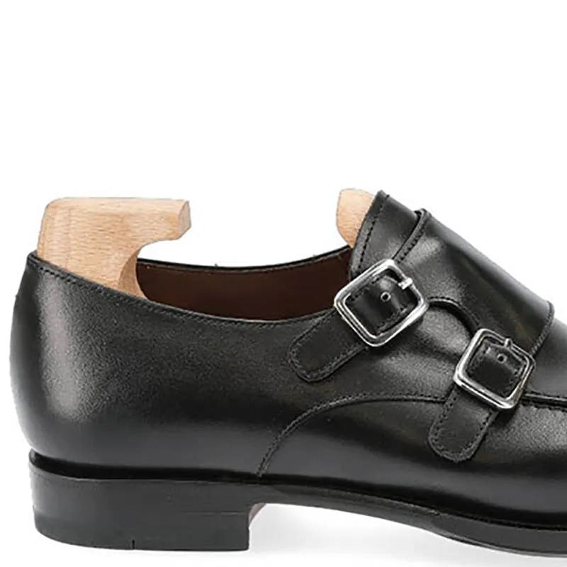 Genuine Leather PU Lining Buckle Strap Monk Shoes