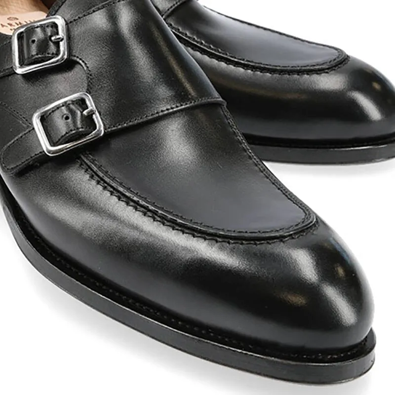 Genuine Leather PU Lining Buckle Strap Monk Shoes