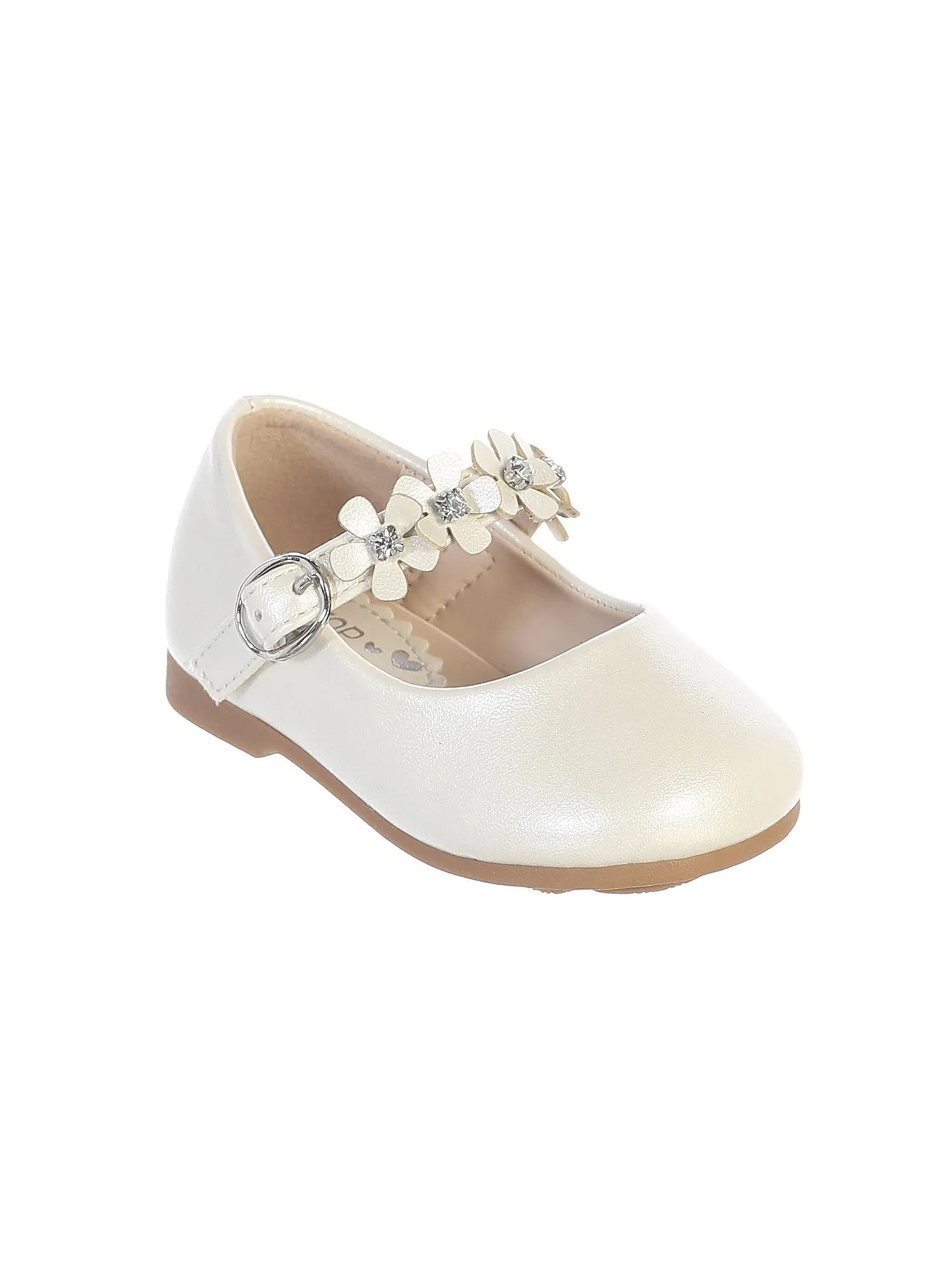 Girls Ivory Flower Embellished Strap Leatherette Mary Jane Shoes 1-4 Baby