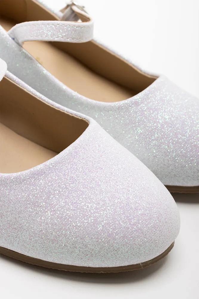 Glitter Bow Heel White