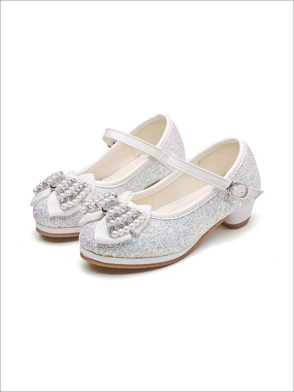 Glitter Bow Tie Pearl Embellished Princess Shoes By Liv and Mia